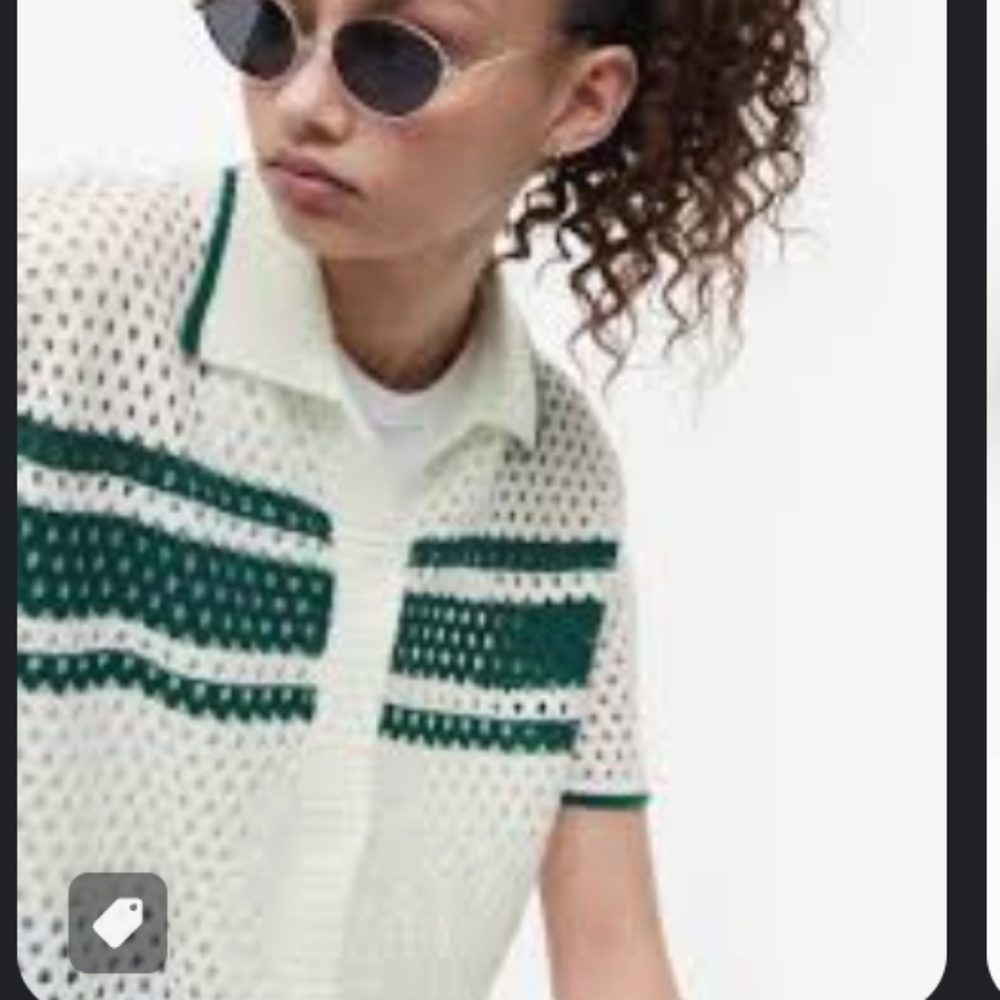 H&M Divided Hole-knit Cardigan Collar V Neckline Short Sleeve Button Siz…